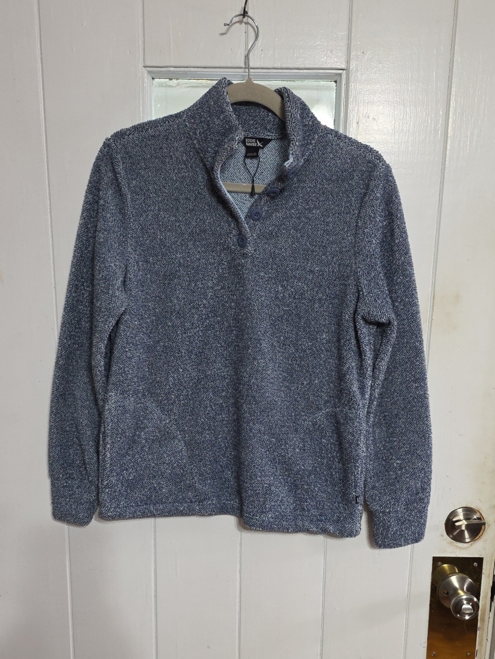 Eddie Bauer Women's Pullover Jacket 1/4 Buttin Blue Pockets Cozy Sz XS NWOT? EUC